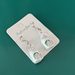 Drop Earrings Cappucino Earrings Coffee Earrings Starbucks 1.5" in.